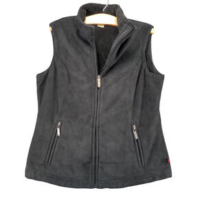 Woolrich Womens Full Zip Fleece Vest Black Medium High Neck Zip Pockets